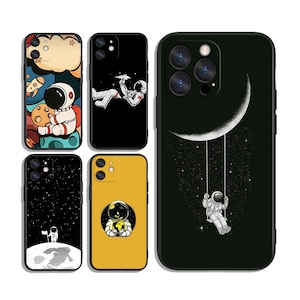 Fundas de astronautas de dibujos animados para iPhone SE 11 12 13 14 15 16 Plus Pro Max y Samsung A55 A35 A25 A15 A54 A53 A52 S25 S24 S23 S22 FE 5G