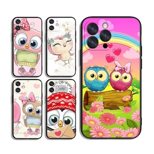 Bonitas fundas de búhos de dibujos animados para iPhone SE 11 12 13 14 15 16 Plus Pro Max y Samsung A55 A35 A25 A15 A54 A53 A52 S25 S24 S23 S22 FE 5G