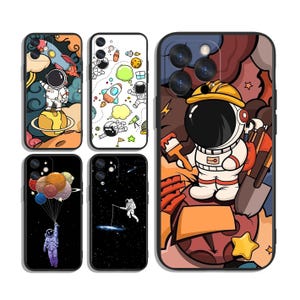 Fundas de astronautas de dibujos animados para iPhone SE 11 12 13 14 15 16 Plus Pro Max y Samsung A55 A35 A25 A15 A54 A53 A52 S25 S24 S23 S22 FE 5G