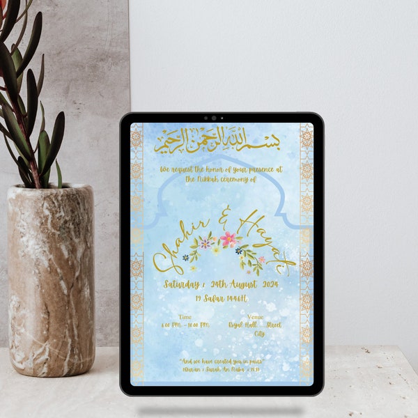 Editable Digital Muslim Wedding Invitation Template Nikkah Walimah Shaadi Baraat, Animated Wedding Invitation, Wedding Invite