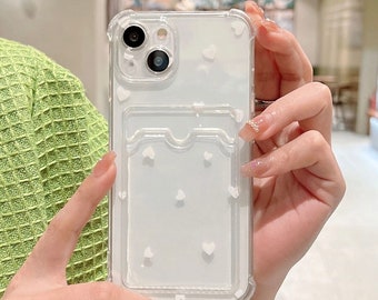 Transparent Love Heart Phone Case with Card Slot for iPhone 11 12 13 14 15 Pro Max, Clear Soft Shockproof Case for iPhone X Xs Max XR 6 7 8