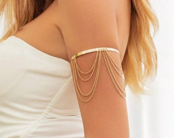 Minimalistische arm manchet, rechthoek riet charme & kwastje ontwerp, gouden armband, gouden bovenarm manchet armband, zilveren armband, arm manchet goud, cadeau