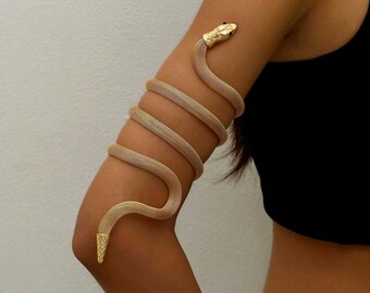 Snake Shape Wrap Around Finger Hand Chain Bracelet, Minimalist Arm Cuff, Gold Arm Band, Gift