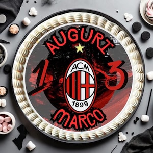 Topper Milan Personalizzabile - Grafica Digitale con Nome ed Età - Decorazione Compleanno Calcio - Formato Tondo e Rettangolare