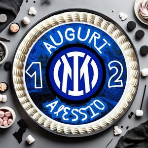 Topper Inter Personalizzabile - Grafica Digitale con Nome ed Età - Decorazione Compleanno Calcio - Formato Tondo e Rettangolare