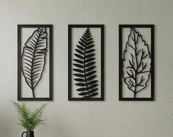 Trío de láminas decorativas modernas con motivos botánicos: decoración minimalista de naturaleza en 2D (3 piezas).