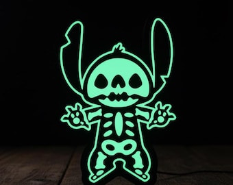 Caja de luz de esqueleto de Stitch / Decoración de Halloween / Decoración de Lilo y Stitch