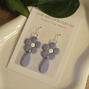 Periwinkle Flower Drops - Light Purple Flower Earrings - Light Blue Flower Earrings - Flower Dangles