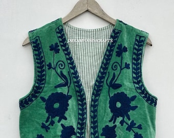 Handgemachte bestickte Samtweste - Boho Gilet Weste, ärmellose Jacke für Frauen