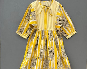 Handmade Tiger Print Cotton Dress, Lightweight Comfort Tunic