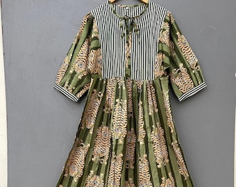 Handmade Cotton Tiger Print Dress | Bohemian Casual Dress for Women