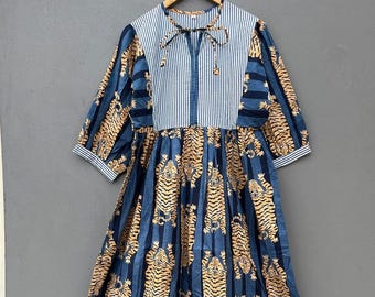 Cotton Tiger Print Dress for Women | Boho Summer Dress | Handmade Ethnic Wear