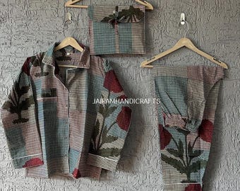 Hand Block Print Cotton Pajama Set: Floral Indian PJs