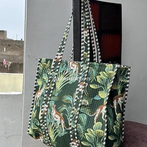 Quilted Cotton Tote Bag: Hand-Printed Shopping Bag, Eco-Friendly