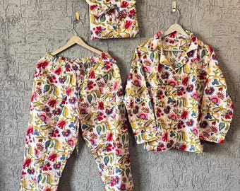 Hand Block Print Cotton Pajama Set: Jaipuri Floral Loungewear