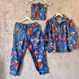 Pure Cotton Floral Printed Pj Set Indian handmade Pajama Set Night Wear