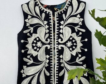 Handmade Embroidered Cotton Vest – Boho Waistcoat, Artisan Floral Jacket