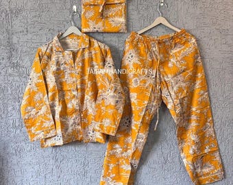 Hand Block Print Cotton Pajama Set: Indian Floral Nightwear