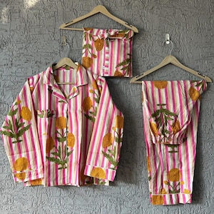 Conjunto de pijama de algodão indiano: pijama leve feminino para férias de verão.