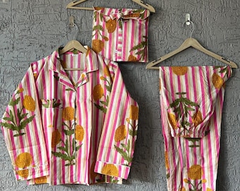 Indian Cotton Pajama Set: Lightweight Women's Night Suit Summer Vacation Pyjama Set