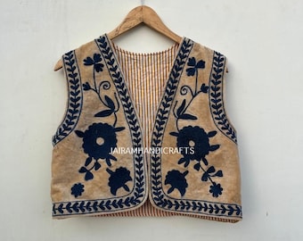 Samt Suzani bestickte Weste: Boho Kurzmantel