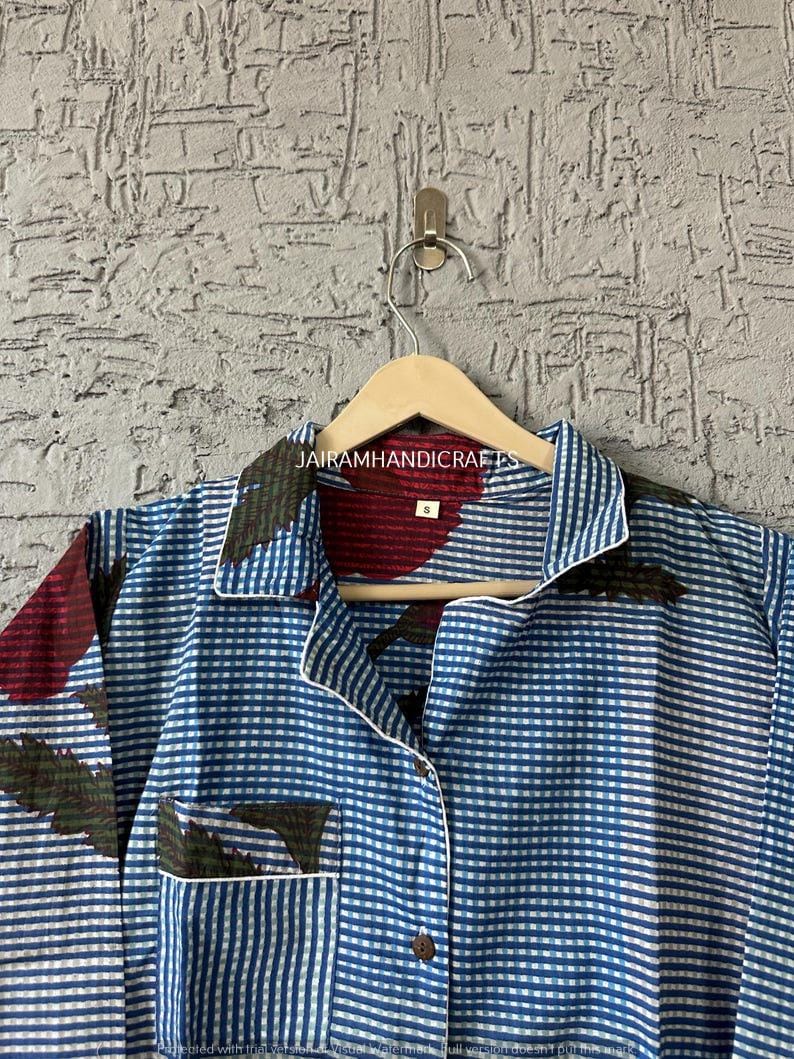 Handgjort pyjamasset i bomull med blocktryck: Mjuka indiska nattkläder bild 3