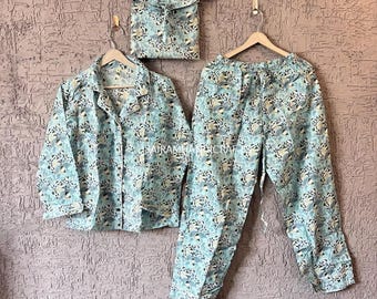 Handmade Cotton Pajama Set: Floral Lounge Wear Night Suit