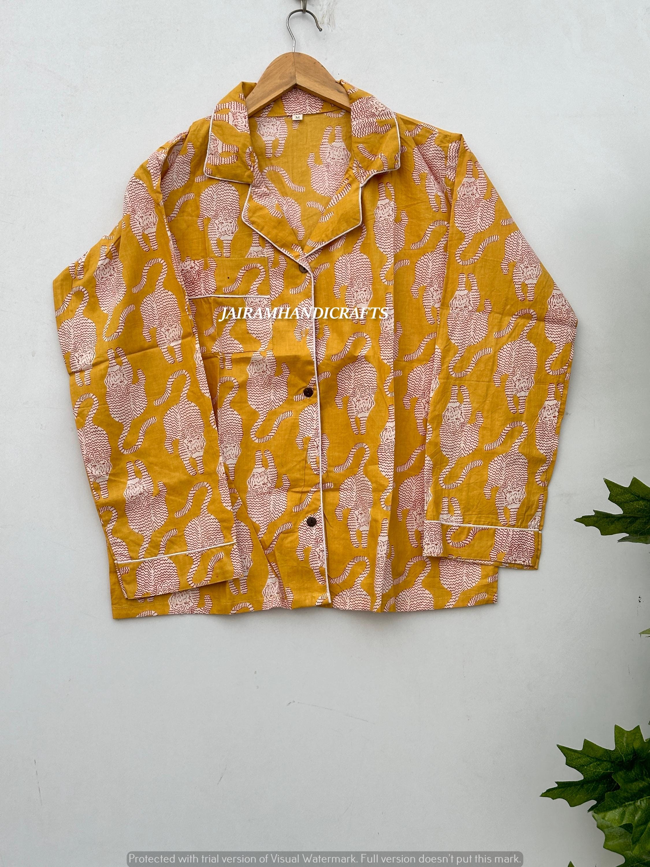 Hand Block Print Cotton Pajama Set: Floral Indian Nightwear