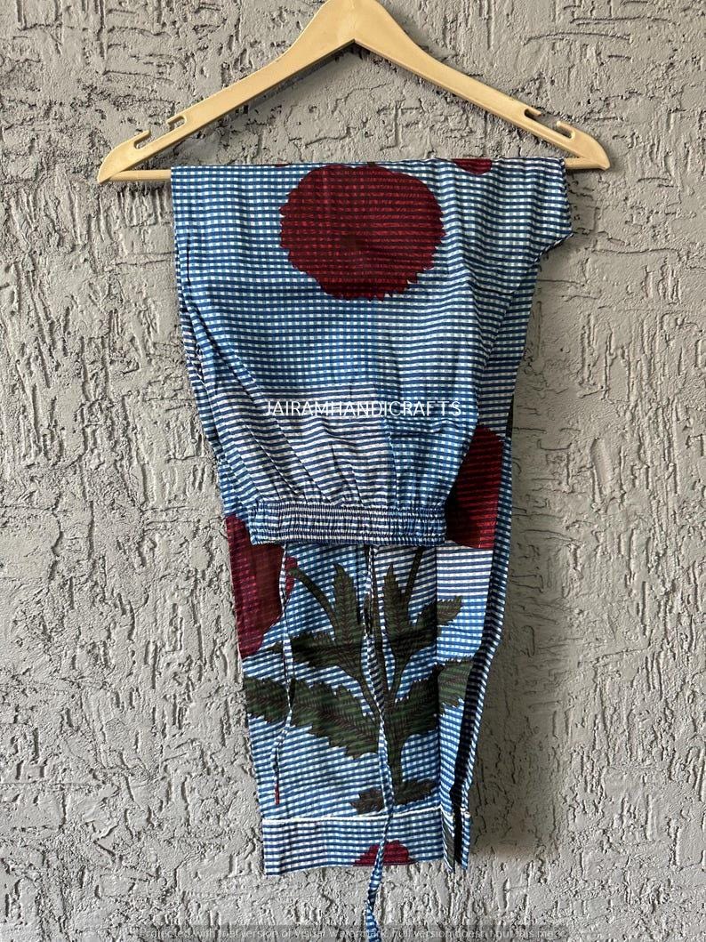 Handgjort pyjamasset i bomull med blocktryck: Mjuka indiska nattkläder bild 6