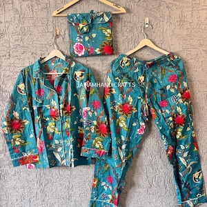Indian Cotton Pajama Set: Floral Print Lounge Wear PJS