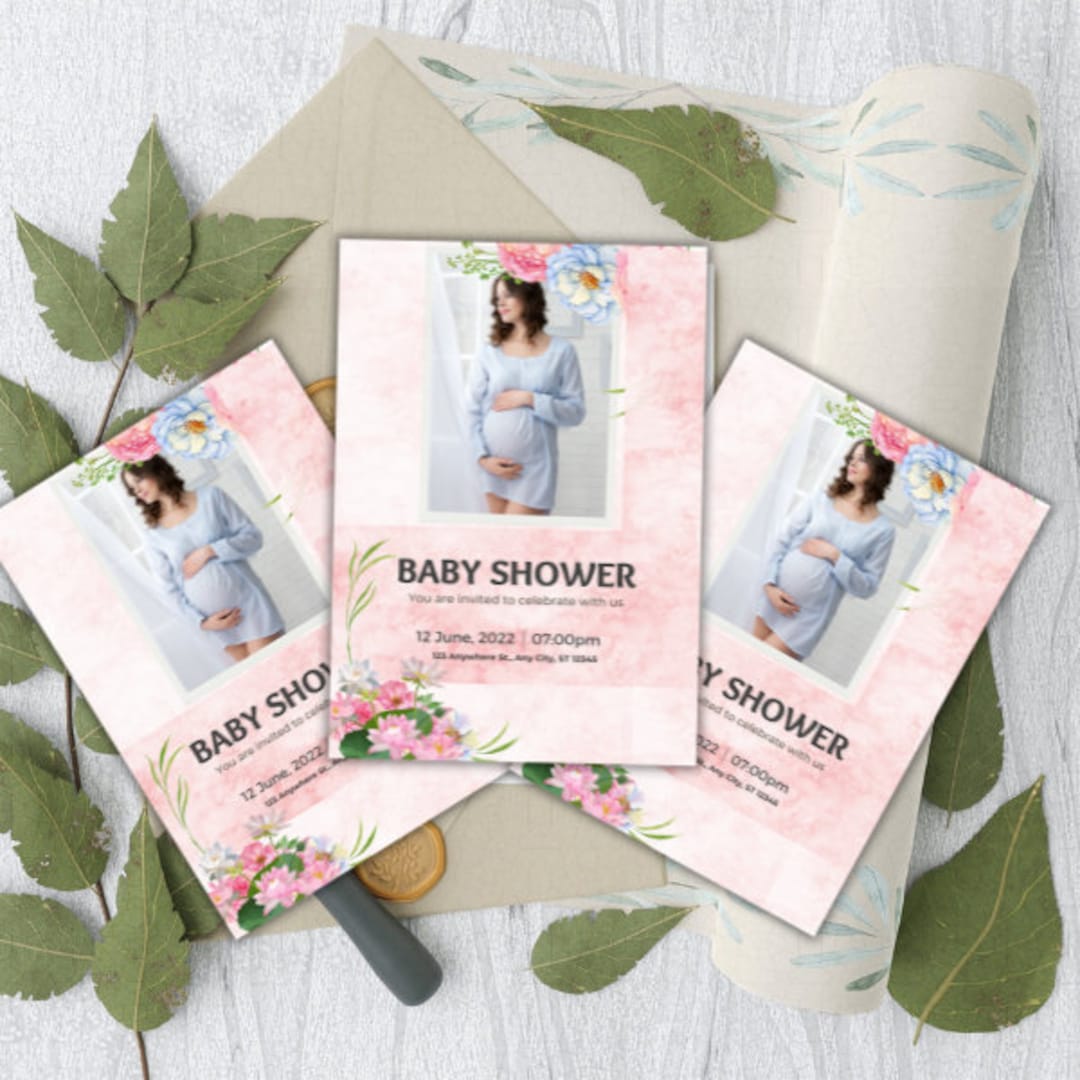 Pink Watercolor Baby Shower Invitation Template, Baby Shower Invite, Printable Editable Invite ...