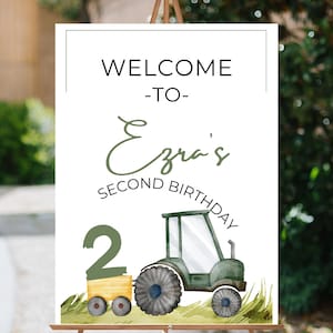 Welcome Sign, Tractor Farm Theme Birthday ,Welcome Sign Poster, Editable Tractor Party Sign,  Editable Canva Template