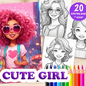 20 Cute Girl Coloring Pages, Printable Coloring Pages for Kids, Coloring Book, Kids Activity, Digital Download