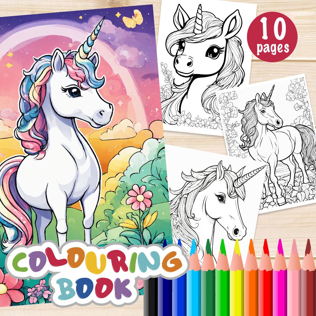 10 Unicorn Coloring Book Pages for Girls - Kids Coloring Pages, Easy to ...