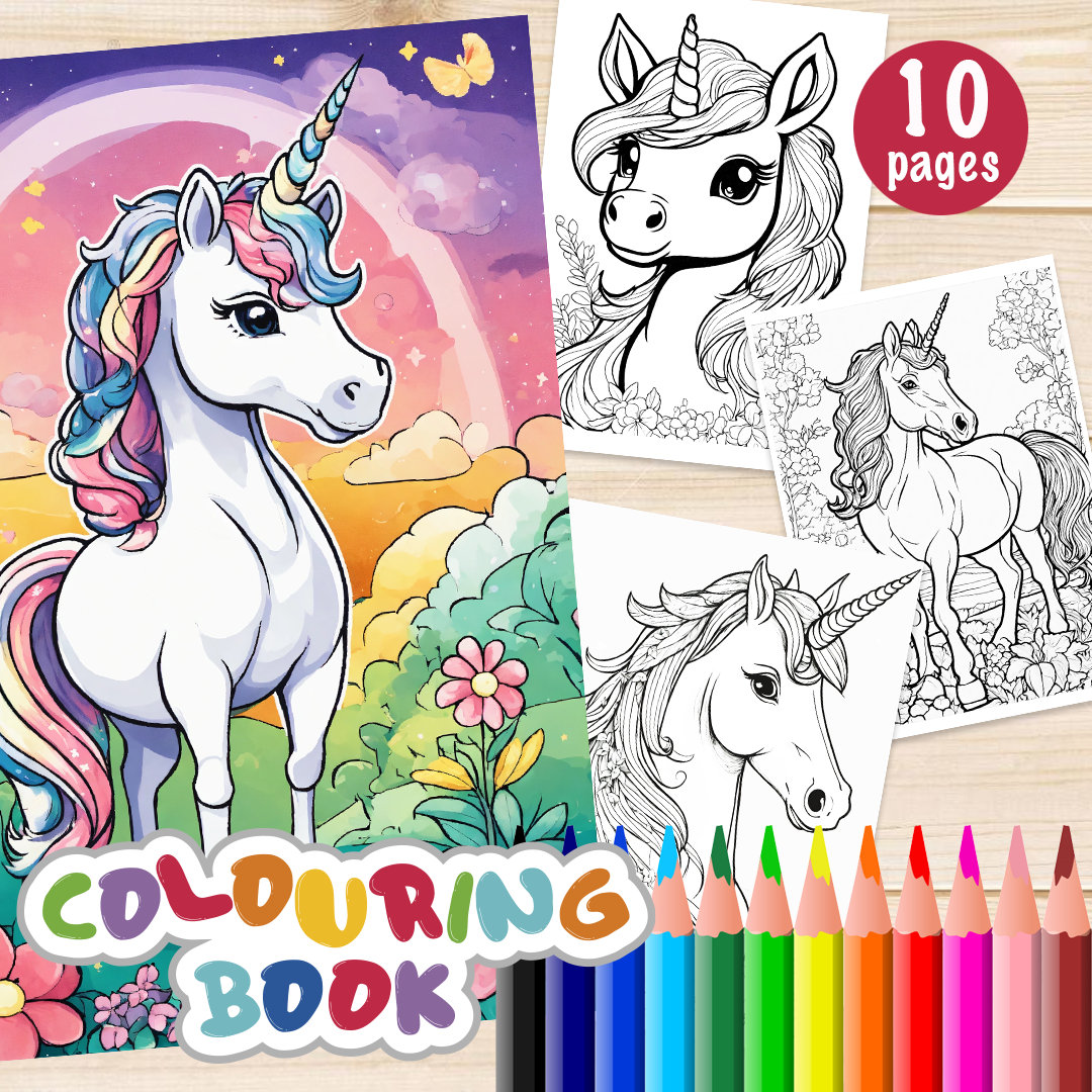 10 Unicorn Coloring Book Pages for Girls - Kids Coloring Pages, Easy to ...
