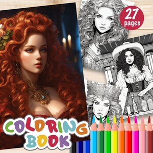 27 Princess Coloring Pages, Coloring Book, Girl Coloring Pages, For Kids, Adult Digital, Beautiful Portraits Digital Coloring Sheets