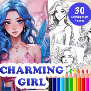 30 Charming Girl Coloring Pages, Printable Coloring Pages for Kids, Coloring Book, Kids Activity, Digital Download