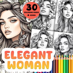 30 Elegant Woman Color Pages. Digital Coloring Book for Kids. Coloring Pages for Adults. Printable Coloring Pages.