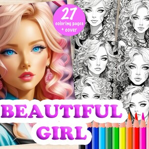 27 Beautiful girl Coloring Pages, Printable Coloring Pages for Kids, Coloring Book, Kids Activity, Digital Download