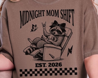 Custom First Time Mom Shirt Mama Est 2026 Tee In My Pregnant Reveal Era Raccoon First Checkered Personalized New Mom Tee Mother's Day Gift