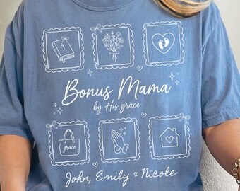 Custom Step Mom Shirt Bonus Mama by His Grace Tshirt Badass Blended Family Stepmom Christian Personalized Stepmother Mother's Day Gift
