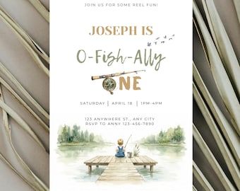 O-Fish-Ally One Fishing Birthday Invitation, Big One First Birthday Party Invite, Editable Printable Template. Reel in the Fun Party Invite
