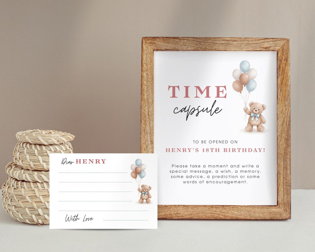 Time Capsule Template, Printable Party Game, Teddy Bear 1st Birthday ...