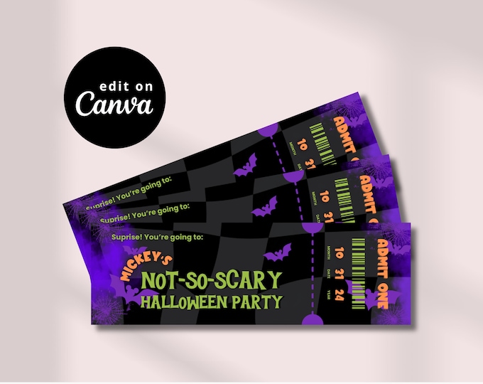 Featured listing image: Mickey's Not-So-Scary Ticket Template | Canva Editable Template | Disney Surprise Gift Ticket | Instant Download | Editable Digital File