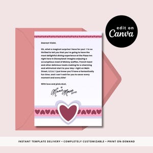 Plantilla de carta sorpresa de personaje de Plaza Inn / Tarjeta de princesa editable en Canva / Regalo sorpresa de Disneyland / Descarga instantánea / Archivo editable