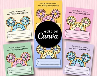 Sweet Mouse Magic Treat Themed Valentines Day Cards | Canva Editable | V-Day for School | Instant Download | Editable Mickey Template
