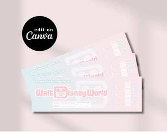 Pastel Disney World Ticket Template | Canva Editable Template | Disney World Surprise Gift Ticket | Instant Download | Editable Digital File