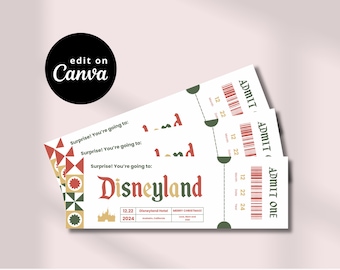 Vintage Christmas Disneyland Ticket Template | Canva Editable Template | Disneyland Surprise Gift Ticket | Instant Download | Digital File