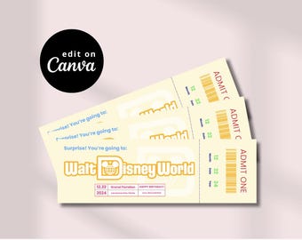 Retro Disney World Ticket Template | Canva Editable Template | Disney World Surprise Gift Ticket | Instant Download | Editable Digital File