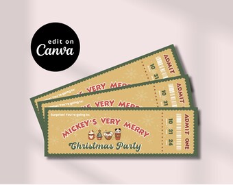 Mickey's Very Merry Christmas Party Ticket Template | Canva Editable Template | Disney World Surprise Gift | Instant Download | Digital File